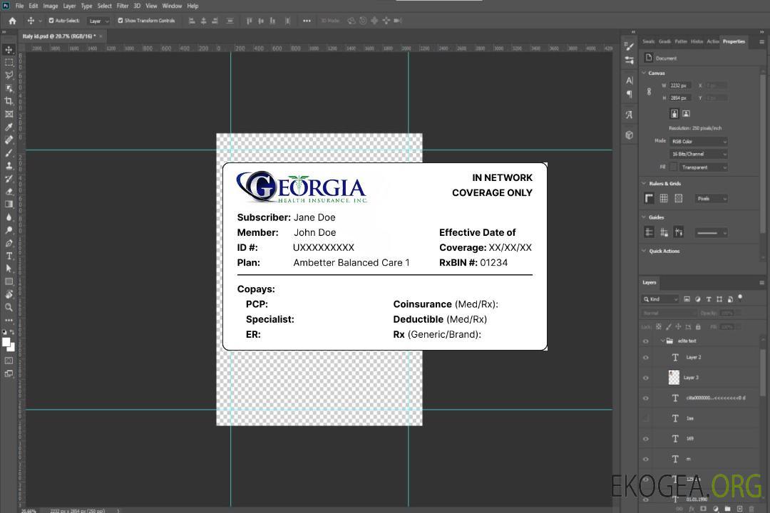 Carte d'identité d'assurance maladie de Géorgie template